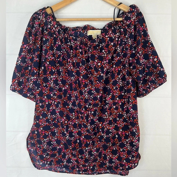 Michael Michael Kors Floral Print Off The Shoulder Top Short Sleeve Size M - Picture 1 of 12